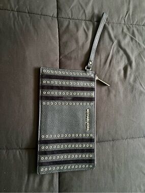 Michael Kors Black Leather Eyelet Wristlet Clutch